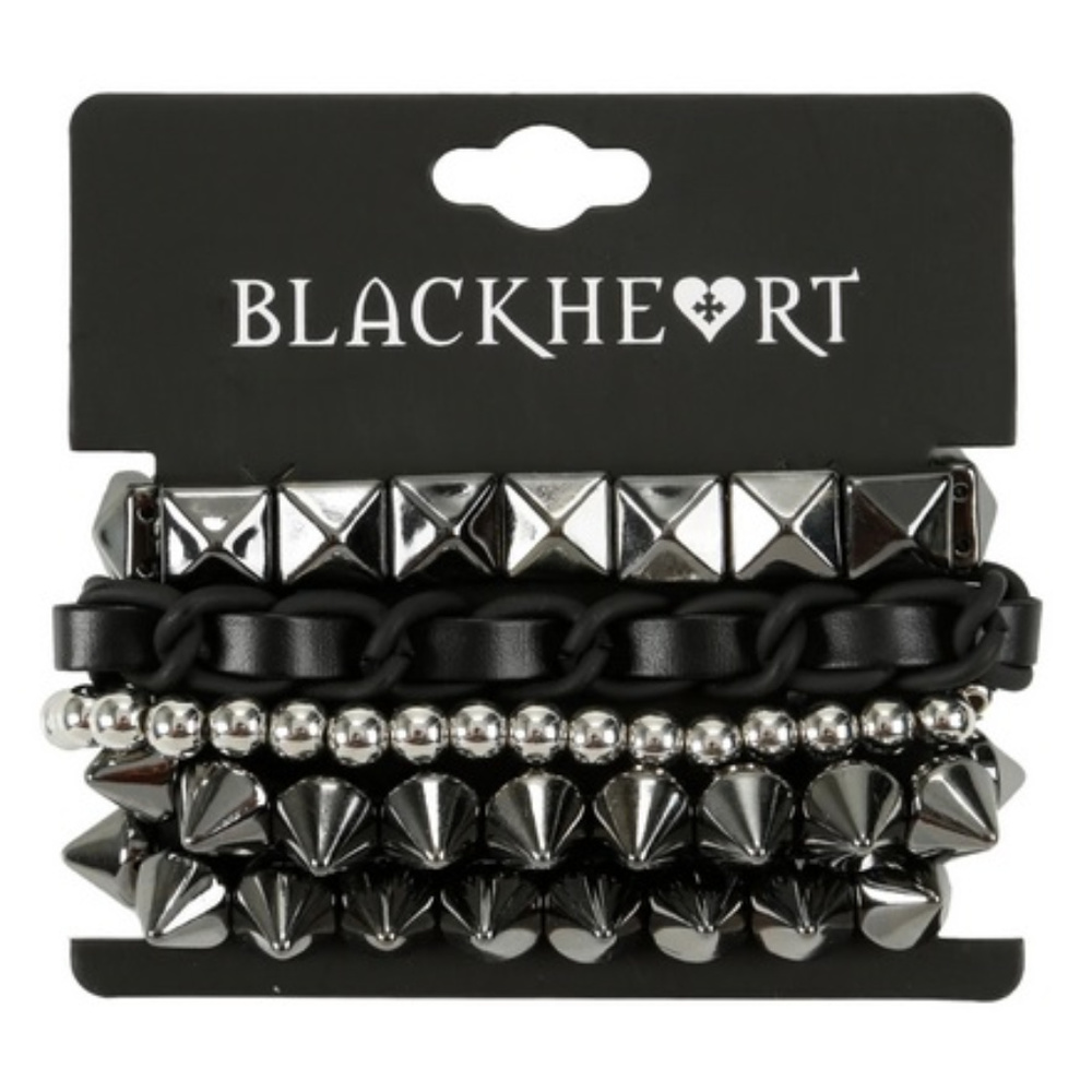 Blackheart Spike Stud & Chain Bracelet Set